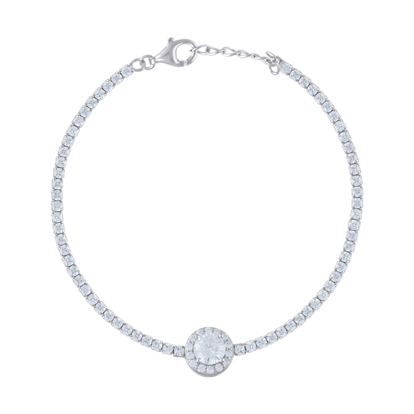 925 Sterling Silver Womens Cubic Zirconia Box Chain Bracelet